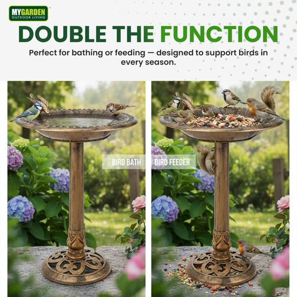 My Garden Outdoor Living My Garden Bird Bath with Ground Pegs Freestanding Bronze Effect Birds Bath for Garden & Patio Use with Wide Shallow Bowl