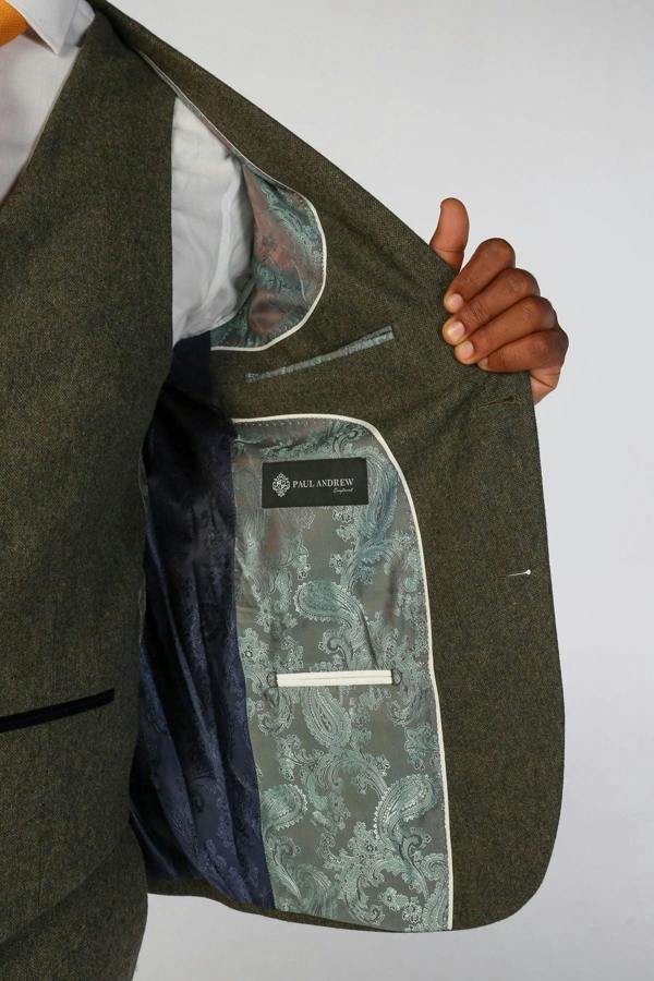 Infinity Leather Men's Olive Green Wool Blend Tweed Formal Suit