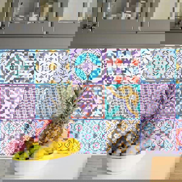 WT1537 - Classic Moroccan Colourful Mixed Tiles Wall Stickers Set 1 - 15 x 15 cm (6 x 6 inches) - 24 pcs.