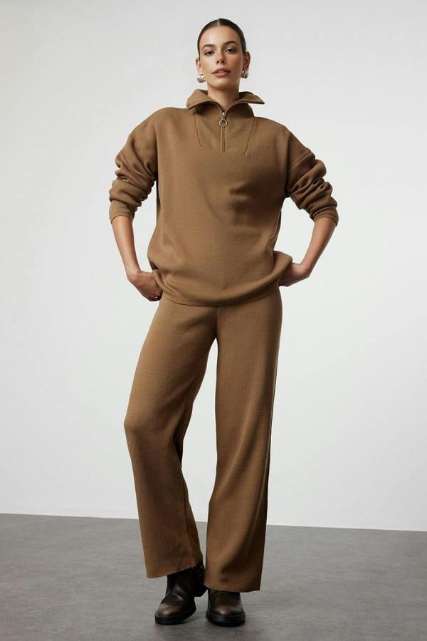 WOVCOR 2-Piece Loose Fit Zip-Up Knit Top & Pants Set