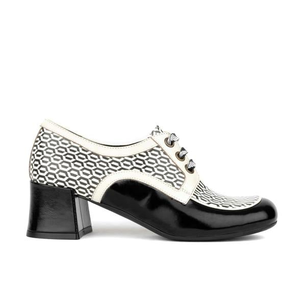 Embassy London Sovereign - Black & White Optical - Women's leather lace up shoe with block heel