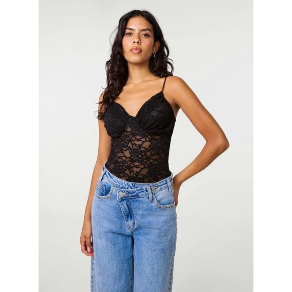 Pink Vanilla Floral Lace Detail Bodysuit