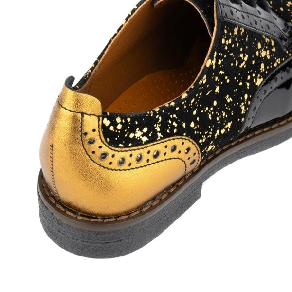 Embassy London The Artist - Black & Gold - Women's derby shoe in golden paint drops on black leather