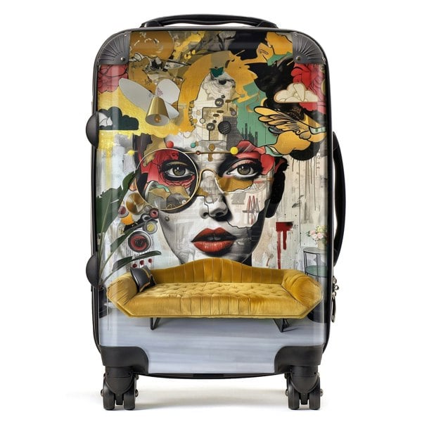 Warren Reed Abstract Face Behind Sofa Suitcase