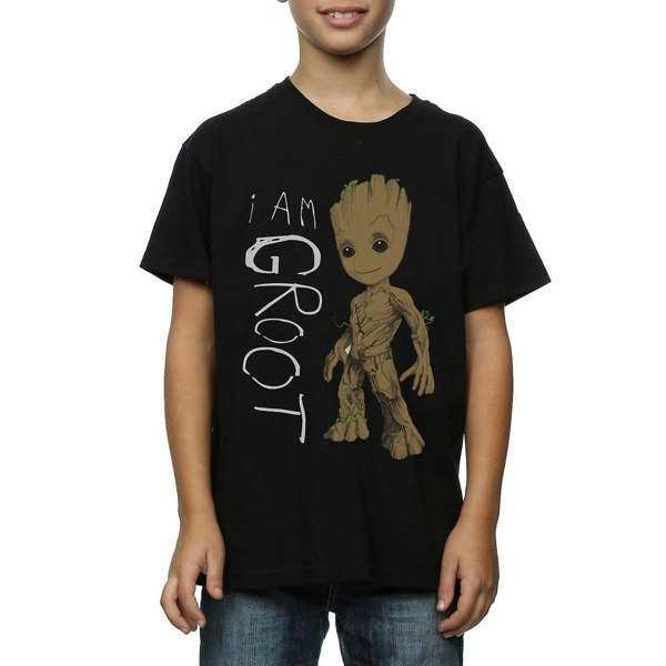 Guardians Of The Galaxy Boys I Am Groot Scribble Cotton T-Shirt - Black