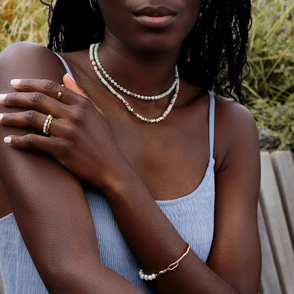 Gold Trip Coral and Gold Beaded Necklace