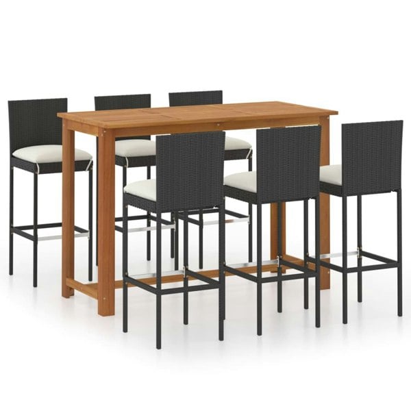Berkfield 7 Piece Garden Bar Set with Cushions Poly Rattan Black