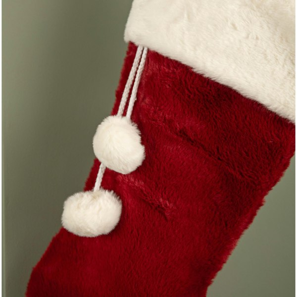 Samuel Alexander 60cm Red Christmas Stocking with White Cuff and Pom Poms