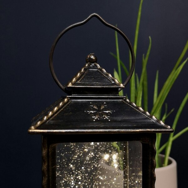 Samuel Alexander 28cm Dual Power LED Christmas Glitter Water Spinner Rustic Lantern The Snowman & The Snow dog™ Scene