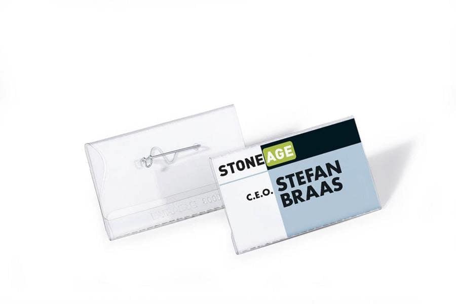 Durable Conference Pin Name Tag Badge Holders + Inserts | 100 Pack | 40 x 75mm