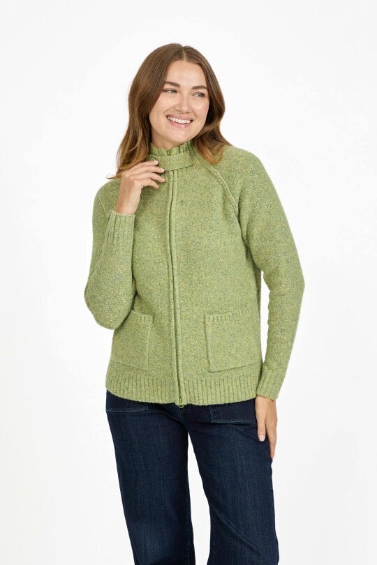 Mudflower Button Tab Collar Zip-Up Knit Cardigan with Pockets
