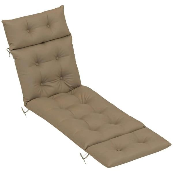 Khaki padded sun lounger cushion with tufted backrest and 6 tying straps