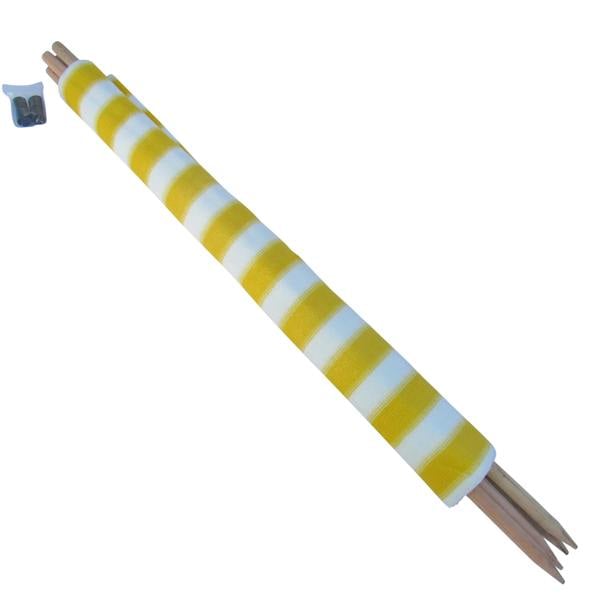 Wooden Pole Striped Camping Windbreak - Yellow 5.7M (Beach Holiday Garden Weather Shelter)