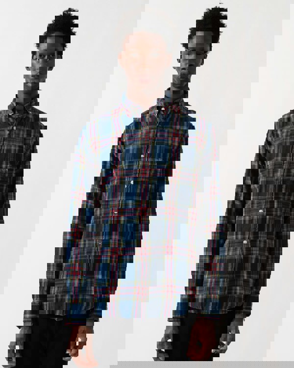 GANT Mens Long Sleeve Indigo Twill Check Shirt - 969 Indigo