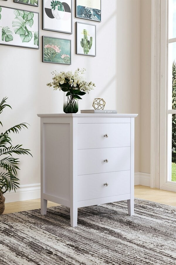 Living and Home 3-Drawer Wooden Storage Cabinet Bedside Table with Rhinestone Handle