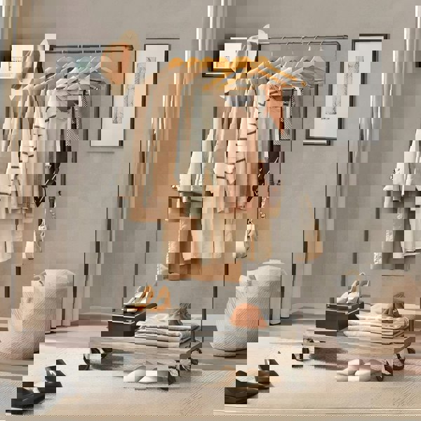Rafaelo Mobilia Industrial Clothes Rack With Wheels Open Wardrobe Light Brown
