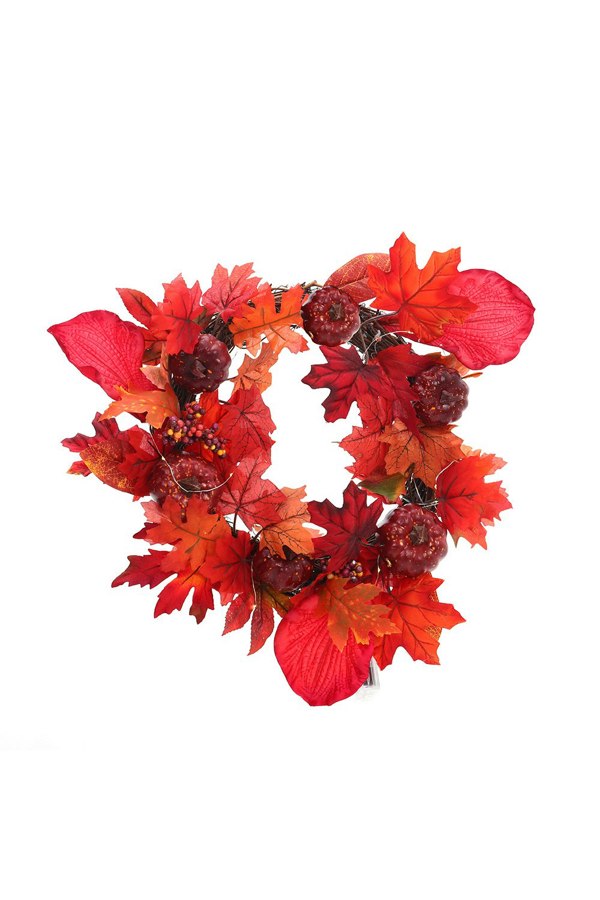 Living and Home Halloween Thanksgiving Fall Maple Leaf Pumpkin Wreath Artificial Wreath Front Door Decoration