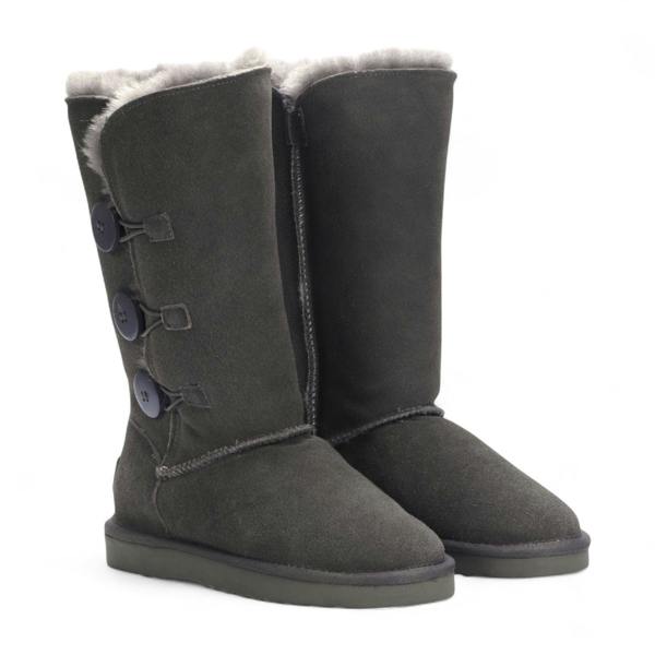 Infinity Leather Women's Sheepskin Suede Grey Button Warm Winter Calf Boots - Willow