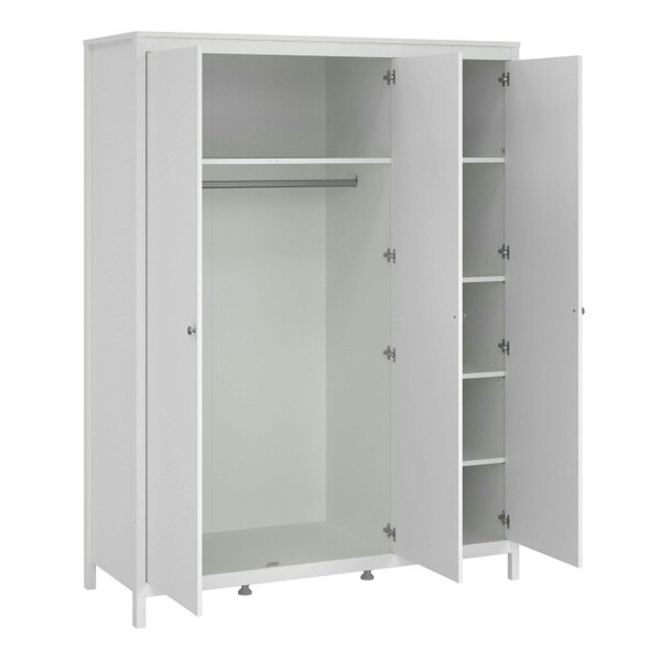 Wyld Haus Gossmere White Wooden Wardrobe 3 Doors Silver Handles