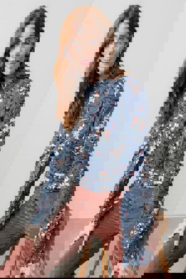 Fiona Gathered Neck Blouse Navy | Lily and Me Clothing