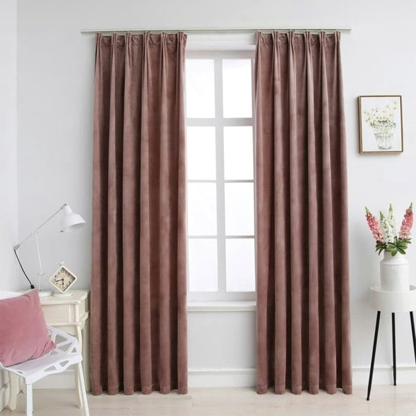 Berkfield Blackout Curtains 2pcs with Hooks Velvet Antique Pink 140x175cm