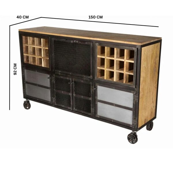Wyld Haus Hanko Industrial Reclaimed Wood and Metal Wine Storage Cabinet