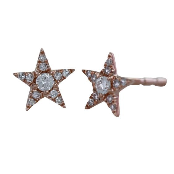 Reeves & Reeves 14K Solid Rose Gold and Diamond Star Stud Earrings