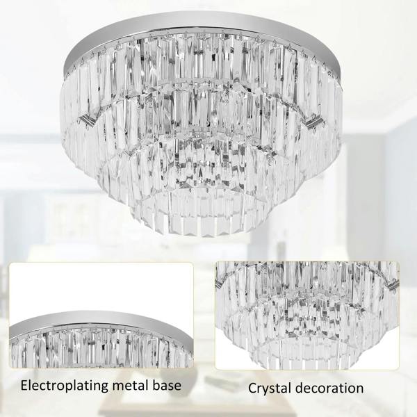 Silver crystallite ceiling chandelier with clear crystal decoration and chrome ceiling plate