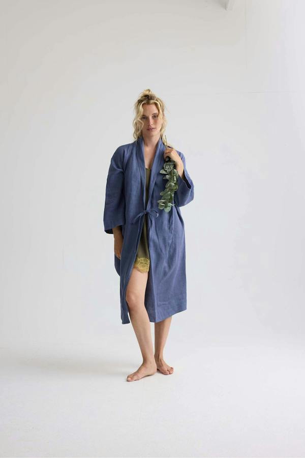 Pretty You London Long Relaxed Linen Jacket in Folkestone Grey