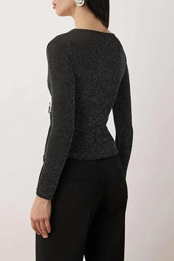WOVCOR Glittery Knit Blouse with Silver Accessories