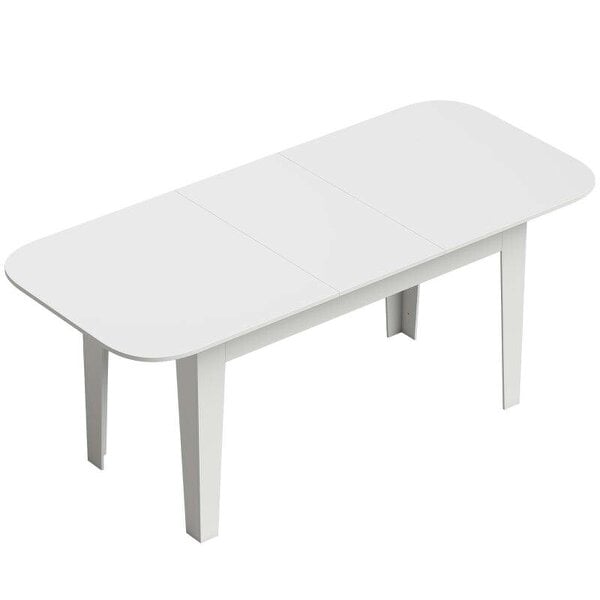 Extendable Oval Dining Table for 4-6, Modern Expandable Kitchen Table, Round Edges, White