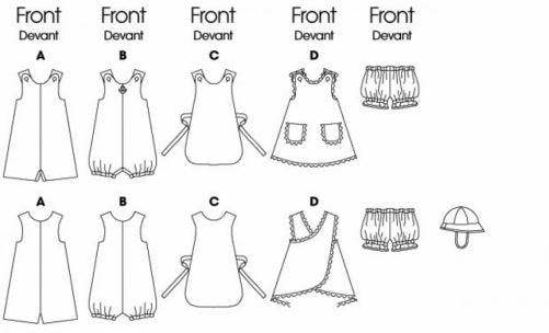 Butterick Sewing Pattern 5625, Dresses, Headwear, Jumpsuits, Shorts for Baby, NB-S-M - Intermediate