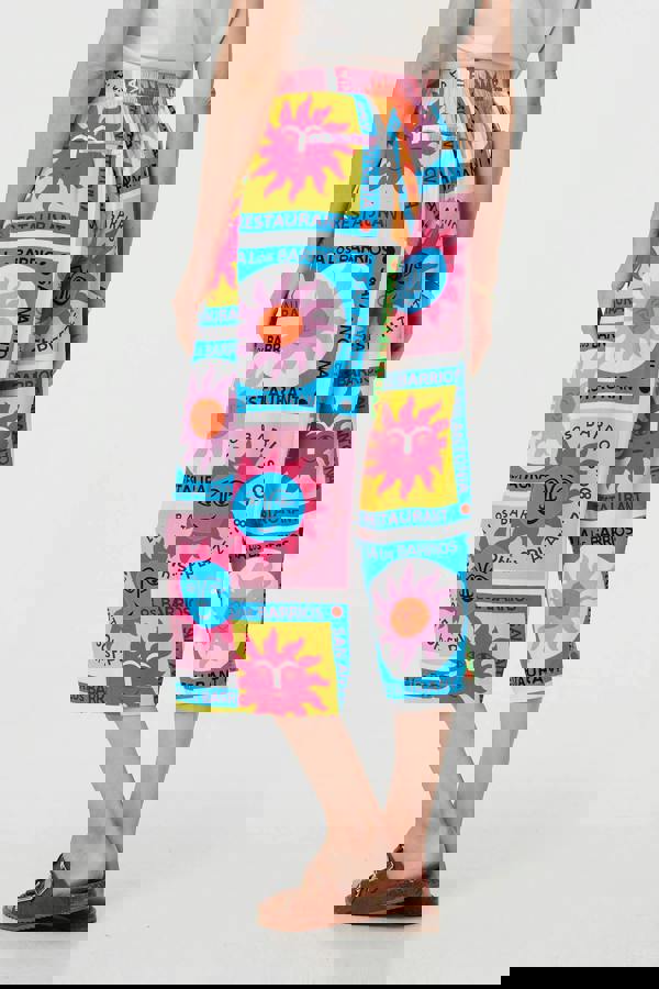 Orange | Patchwork Print Wide Leg Crop Trousers
