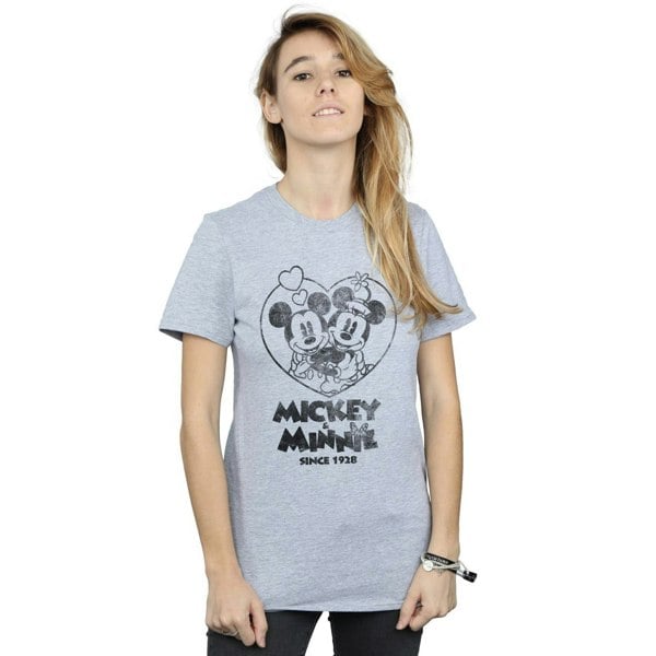 Disney Womens/Ladies Mickey And Minnie Mouse Since 1928 Cotton Boyfriend T-Shirt - Sports Grey