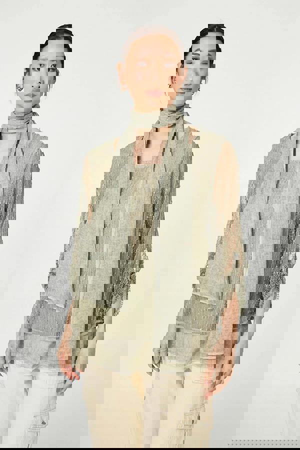 Khaki | Sparkly Mesh Scarf Detail Layered Top : Model is 5'9"/175 cm and wears UK8/EU36/US4/AUS8