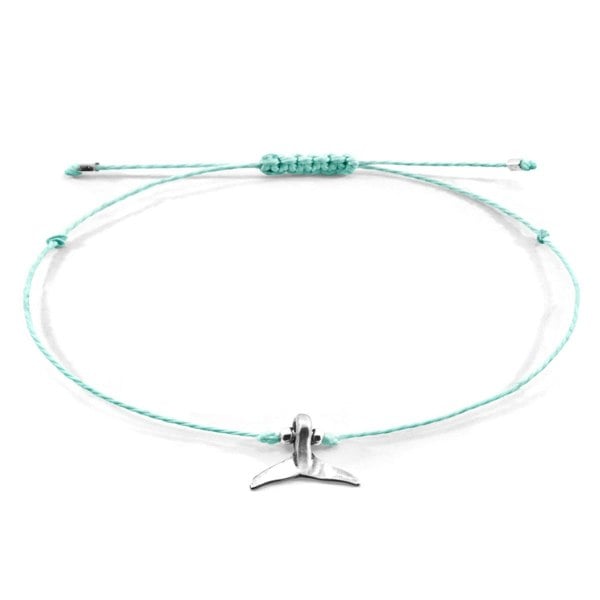 Anchor & Crew Turquoise Think Ocean Mini Whale Silver and Rope Macrame Bracelet