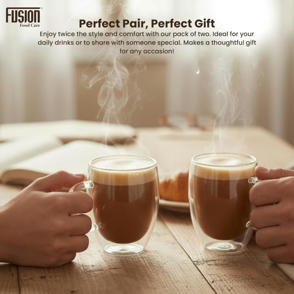 Fusion Food Care Double Walled Coffee Glasses Mugs Pack of 2 Cappuccino Latte Macchiato Glasses Cups