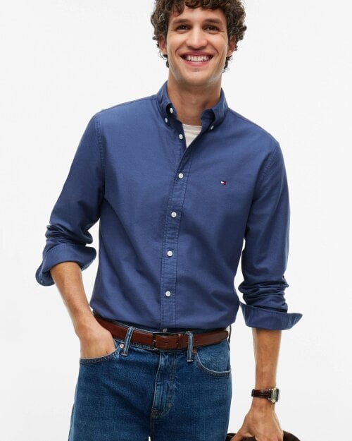Tommy Hilfiger Solid Heritage Mens Long Sleeve Oxford Shirt - Aegean Sea