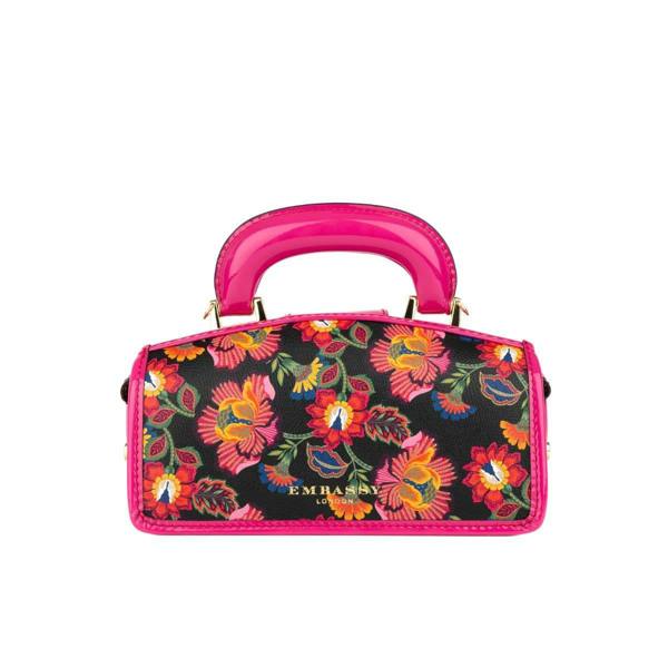Embassy London Gazelle Mini - Red Flowers - Women’s mini patent leather top handle & crossbody bag
