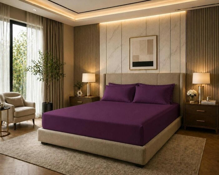 Night Zone 180 Thread Count Percale Extra Deep Fitted Sheet 40cm – Non Iron Polycotton Bed Sheet - Plum