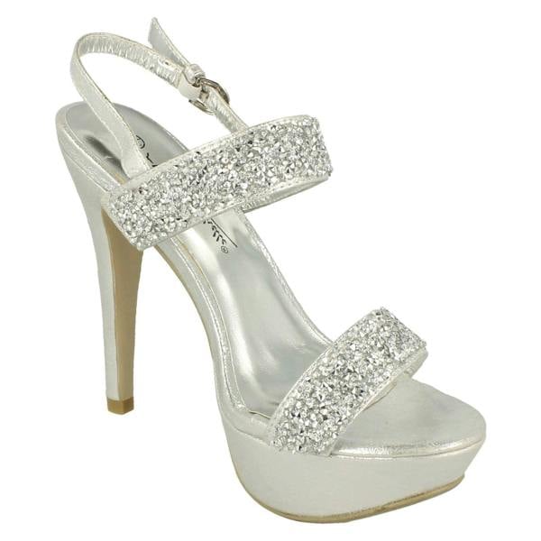 Anne Michelle Ladies Anne Michelle Double Glitter Strap Platform Heels