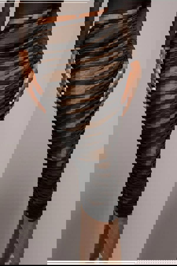 Gathered Side Mesh Midi Skirt - Black SK58