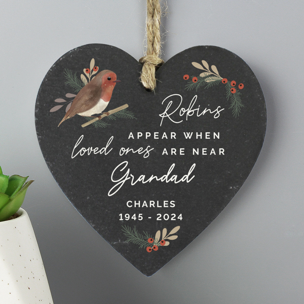 Personalised Memento Company Personalised Memorial Robins Appear Slate Heart