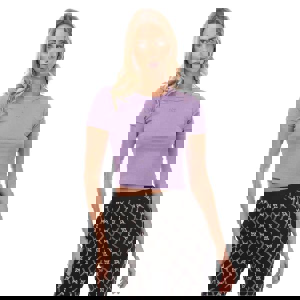 Hugo Womens/Ladies Stacked Logo Slim Crop T-Shirt - Purple