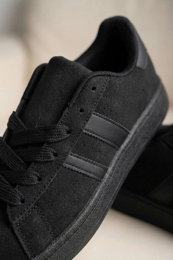Constance Faux Suede Stripe Trainers - Black