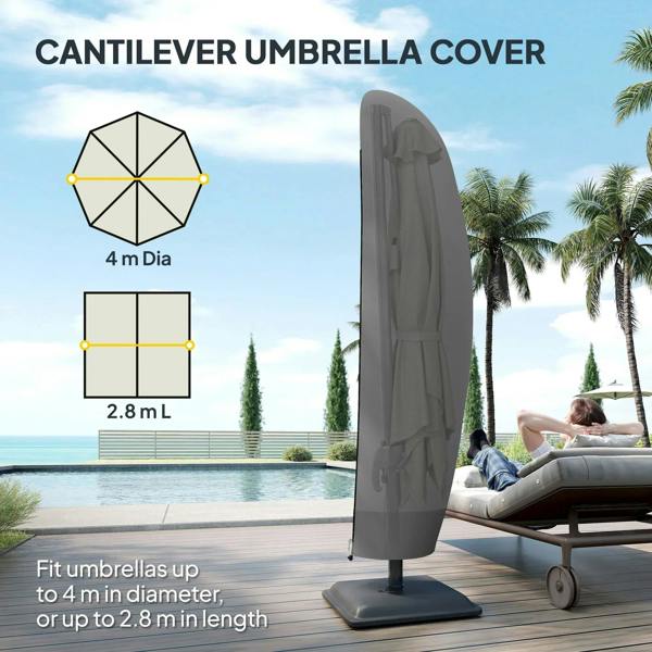 Black cantilever umbrella cover with zip-up design for 4 m umbrellas