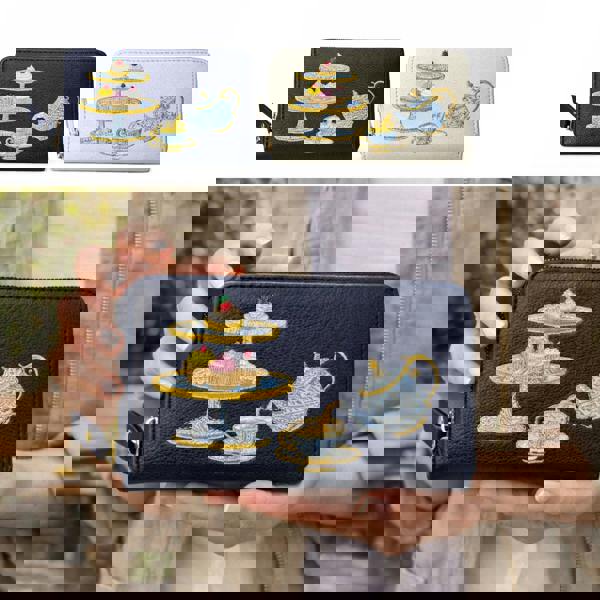 Fores Collection Afternoon Tea Embroidered Zip Around Purse