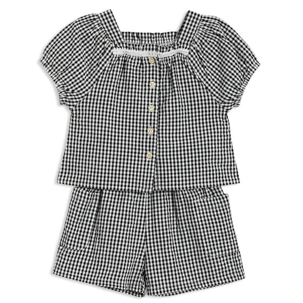 Mini Cuddles Baby Girls Gingham 2pc Set, Black & White