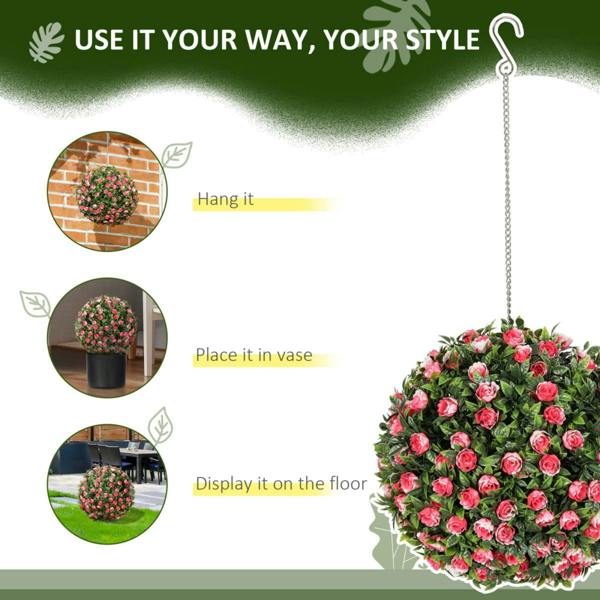 Dyzi Set of 2 Artificial Rose Topiary Balls 28cm Hanging Faux Plants