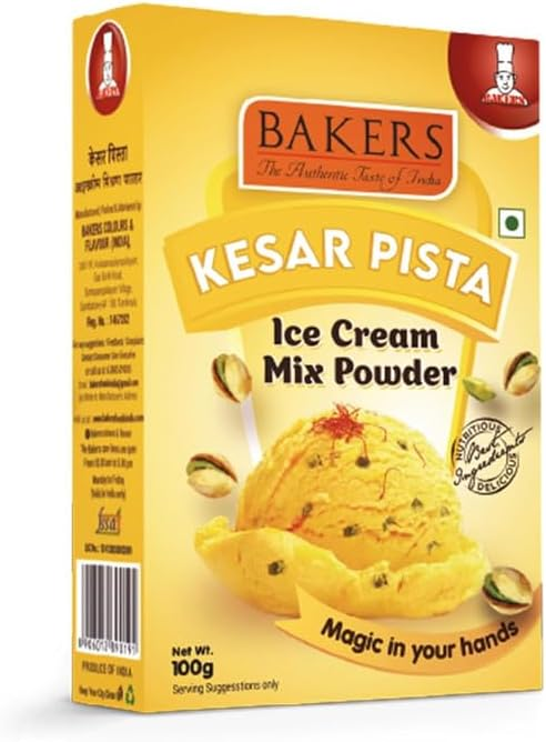 Bakers Kesar Pista Ice Cream Powder Mix, Instant Dessert - 100g